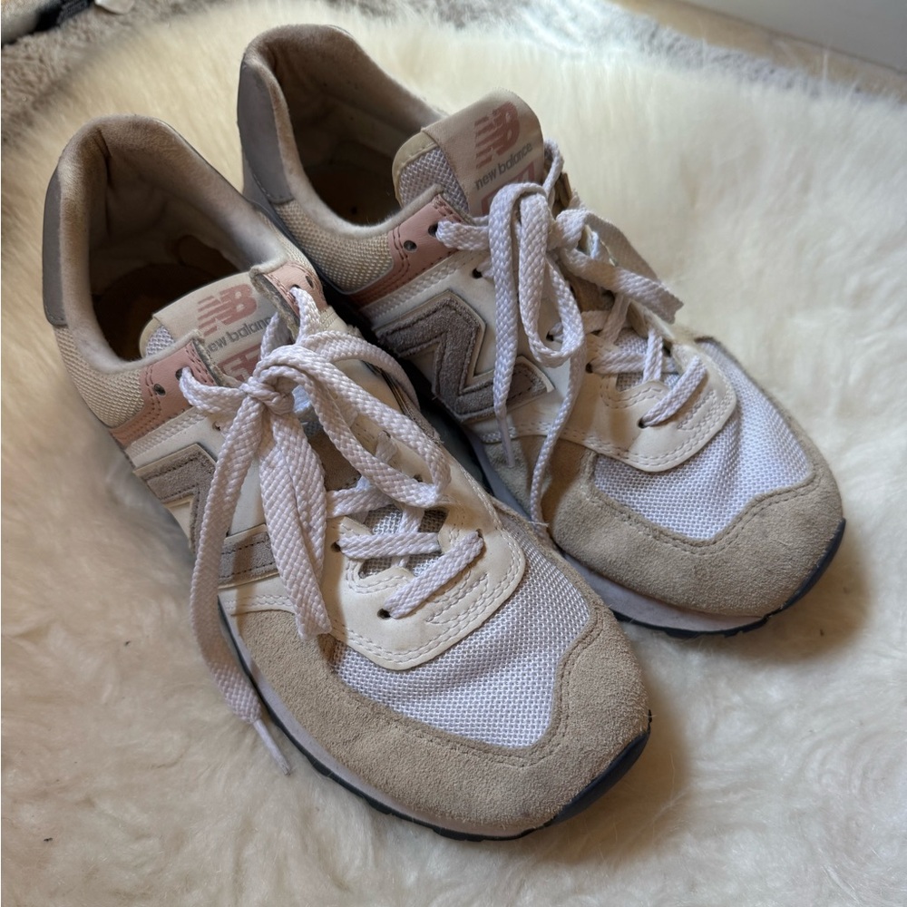 New Balance 574 Cream and White Retro Sneakers